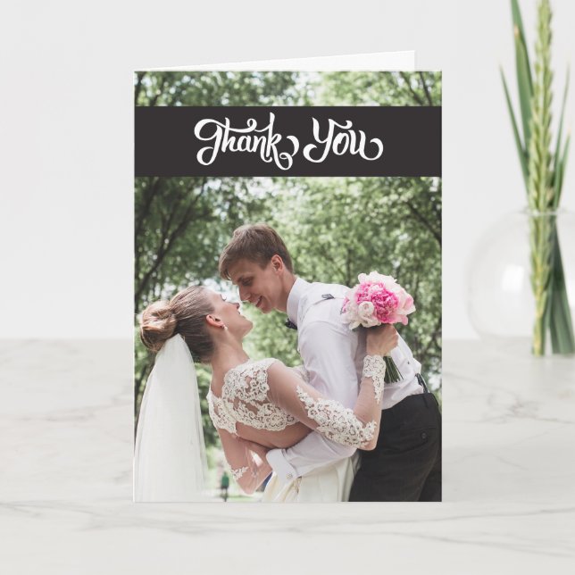 Cartão De Agradecimento Simple Script Wedding Thank You Folded Note Card (Frente)