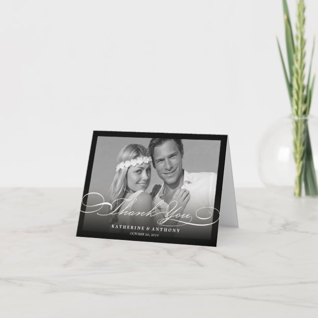 Cartão De Agradecimento Simple Stylish Thank You Script Wedding Photo Card (Frente)