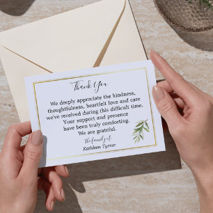 Cartão De Agradecimento Simple Watercolor Leaf e Branch Memorial