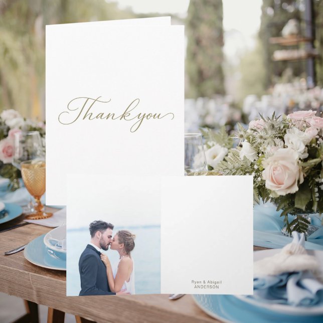 Cartão De Agradecimento Simple Wedding Couple Photo Folded Thank You (Criador carregado)