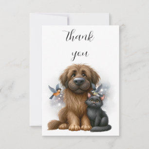 Cartão De Agradecimento Simples Amizade de Cão, Gato e Aves