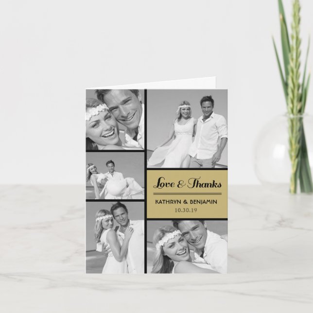 Cartão De Agradecimento Simples Amor e Obrigados 5 Casamento Multifotográf (Frente)