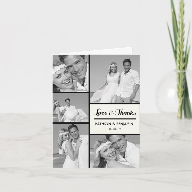 Cartão De Agradecimento Simples Amor e Obrigados 5 Casamento Multifotográf (Frente)