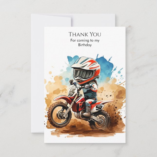 Cartão De Agradecimento Simples Aniversário de Motocicleta Boho (Frente)