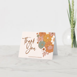 Cartão De Agradecimento Simples Boho Retro Floral Chá de Noiva Nome Person