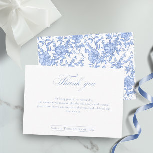 Cartão De Agradecimento Simples Casamento Clássico Floral Azul Chinoiserie