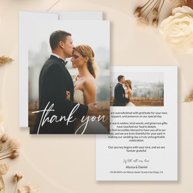 Cartão De Agradecimento Simples Casamento Personalizado Moderno 2 Fotos (5 x 7 Modern thank you wedding photo cards)