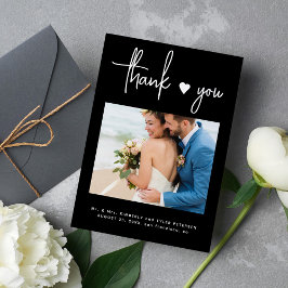Cartão De Agradecimento Simples casamento preto com fotos minimalistas