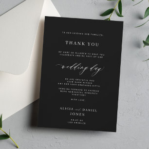 Cartão De Agradecimento Simples casamento preto e branco com script elegan