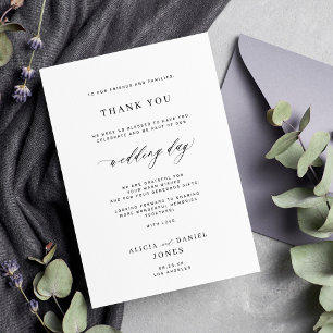 Cartão De Agradecimento Simples casamento preto e branco com script elegan