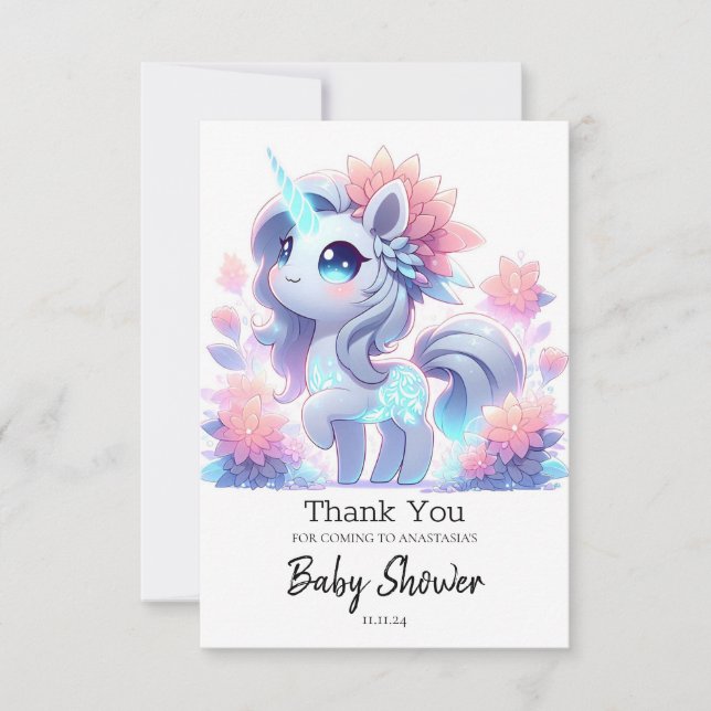 Cartão De Agradecimento Simples Chá de fraldas Majestoso do Unicórnio (Frente)