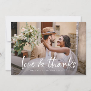 Cartão De Agradecimento Simples Chic Love e Obrigados 2 Foto Casamento