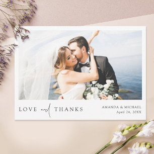 Cartão De Agradecimento Simples Chic Love e Obrigados Foto de Casamento Mo
