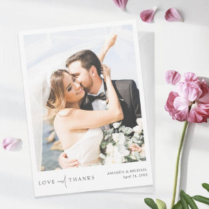 Cartão De Agradecimento Simples Chic Love e Obrigados Foto Moderna Casamen