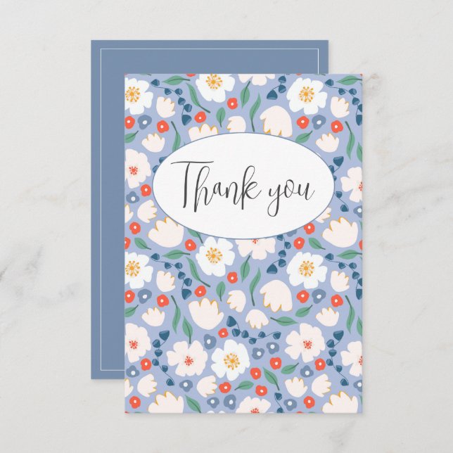 Cartão de agradecimento simples com flores em aqua (Frente/Verso)