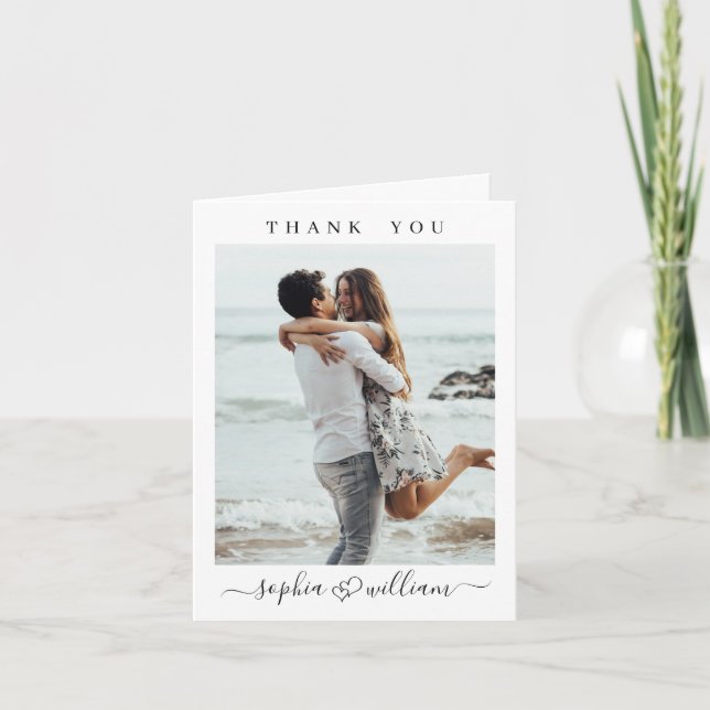 Cartão De Agradecimento Simples Corações de Casamento Elegante Foto 2 Simp (Frente)