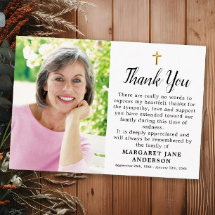 Cartão De Agradecimento Simples Cruz Foto Personalizada Funeral de Condolê