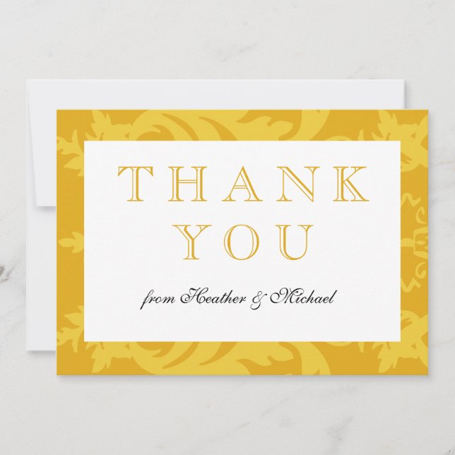 Cartão De Agradecimento Simples Damask Dourado Obrigado (Frente)