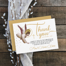 Cartão De Agradecimento Simples Dourada Bênção Branca Christian Angel Typo