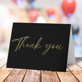 Cartão De Agradecimento Simples Dourado Obrigado Escuro de Caligrafia