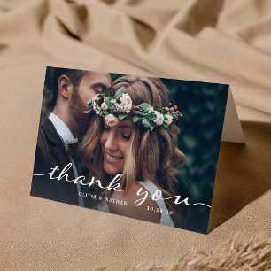 Cartão De Agradecimento Simples e Elegante Casamento de Foto Moderno
