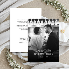 Cartão De Agradecimento Simples Elegância Classe Rótulo Foto Casamento 