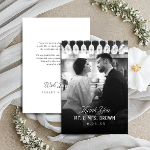 Cartão De Agradecimento Simples Elegância Classe Rótulo Foto Casamento