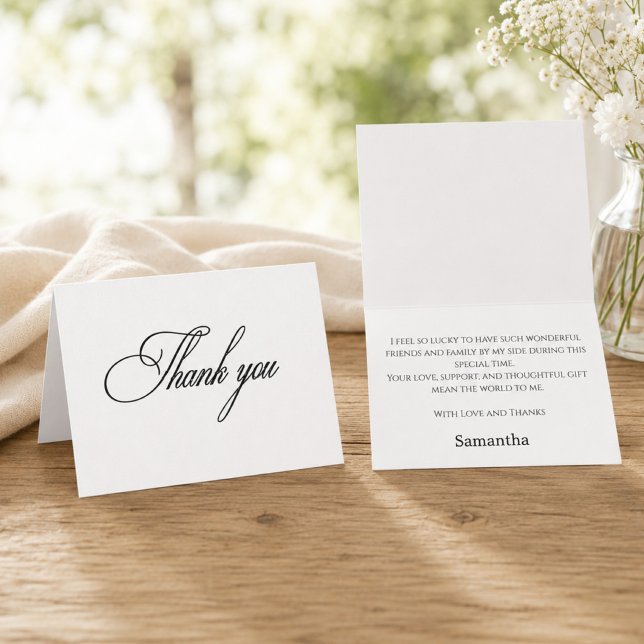 Cartão De Agradecimento Simples Elegância Script Obrigado Chuveiro de Noiv (Simple Elegant Script Bridal Shower Thank You Card)