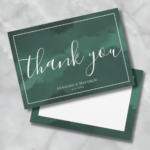 Cartão De Agradecimento Simples Elegante Aquarela Verde Casamento