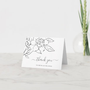 Cartão De Agradecimento Simples Elegante Arte Magnolia Floral Casamento