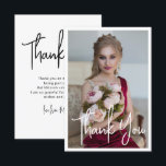 Cartão De Agradecimento Simples Elegante Foto Bat Mitzvah Aniversário<br><div class="desc">Simples Elegante Foto Bat Mitzvah Aniversário Cartão de Agradecimento apresenta o texto elegante "Obrigado" em letra cursiva branca na frente com sua mensagem personalizada no verso. Personalize editando o texto nas caixas de texto. Criado por ©Evco Studio www.zazzle.com/store/evcostudio</div>