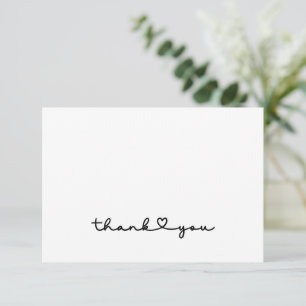 Cartão De Agradecimento Simples Elegante Preto Branco Script Coração Obrig