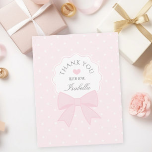 Cartão De Agradecimento Simples Elegante Rosa Pastel Macio Laço Aniversári