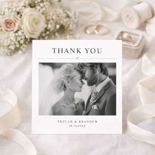 Cartão De Agradecimento Simples Elegantes Fotos de Recém-Casados Clássicas