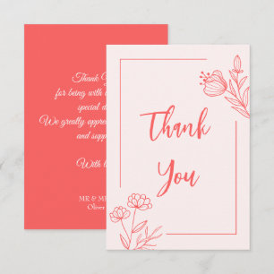 Cartão De Agradecimento Simples flores cor-de-rosa coral para casamento