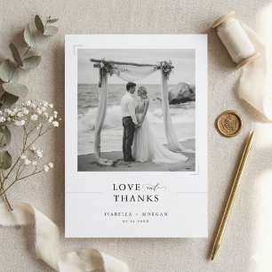 Cartão De Agradecimento Simples Fotos de Casamento Preto e Branco Clássica
