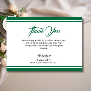 Cartão De Agradecimento Simples Funeral Branco com Linhas Verde Garrafa