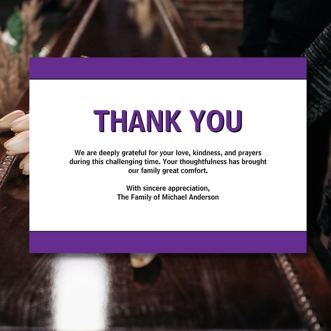 Cartão De Agradecimento Simples Funeral de Simpatia Tradicional Roxo (Criador carregado)