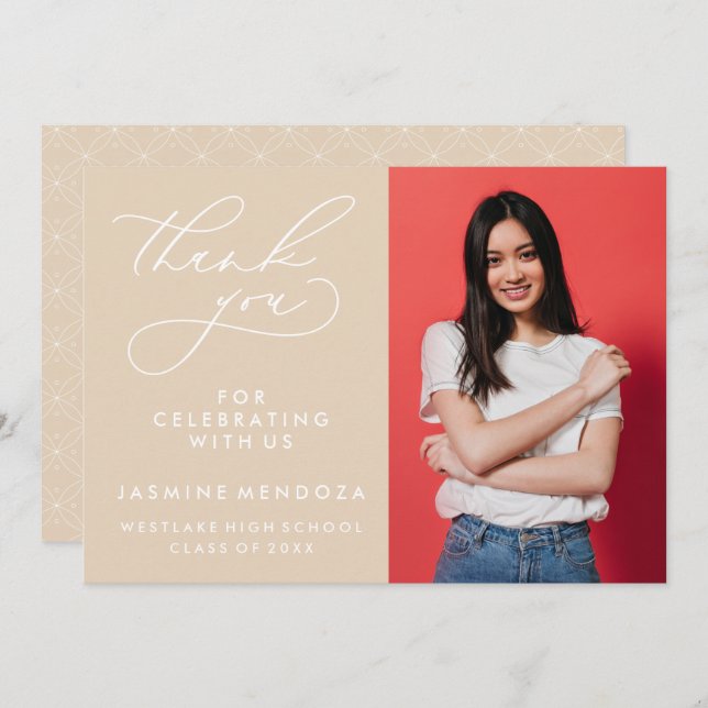 CARTÃO DE AGRADECIMENTO SIMPLES GRADUAÇÃO DE CALIBRAFIA BRANCA OBRIGADA (Frente/Verso)