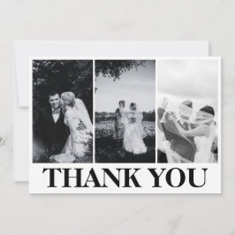 Cartão De Agradecimento Simples Moderno Casamento Preto e Branco 3 Fotos