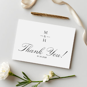 Cartão De Agradecimento Simples Monograma Minimalista Casamento Script