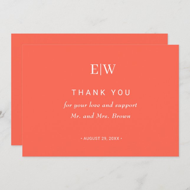 Cartão De Agradecimento Simples Neon Flare Elegante com Casamento Monogram (Frente/Verso)