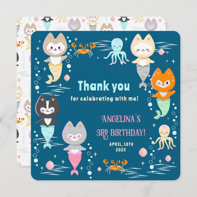 Cartão de agradecimento simples para 3º aniversári (Frente/Verso)