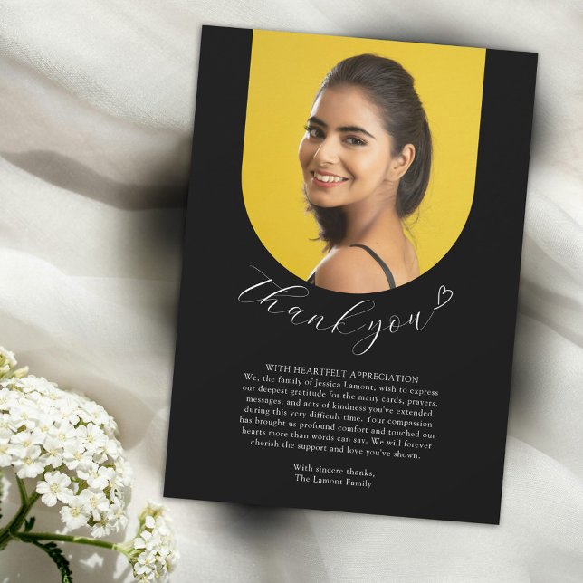 Cartão De Agradecimento Simples preto branco Foto do Funeral (Criador carregado)