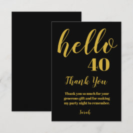 Cartão De Agradecimento Simples Preto e Dourado Alô 40 Aniversário