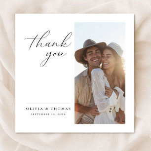 Cartão De Agradecimento Simples Quadrado de Casamento Fotográfico Minimali