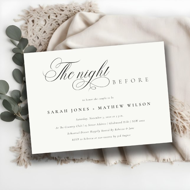 Cartão De Agradecimento Simples Script Black White Night Antes De Convidar (Criador carregado)