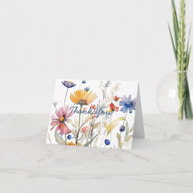 Cartão De Agradecimento Simples Script Bonito Boho Wildflower (Frente)