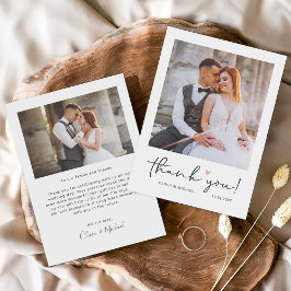 Cartão De Agradecimento Simples Script Love Heart Minimalist Wedding Photo