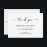 Cartão De Agradecimento Simples simpatia do Funeral Elegante Preto e Branc<br><div class="desc">Simples cartões de agradecimentos de compaixão por um funeral/memorial com um design minimalista com "obrigado você" junto com supressões em um roteiro manuscrito preto sobre um fundo branco. Use o modelo para adicionar facilmente sua mensagem personalizada. Um design básico e simples que ainda se encontra tão elegante.</div>